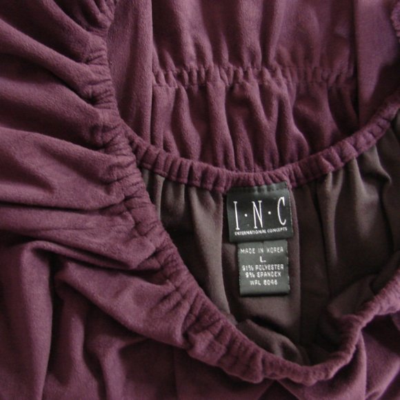 Plum Purple Microsuede Microfiber Long Sleeve Peasant Scoop Neck Top - Picture 14 of 16